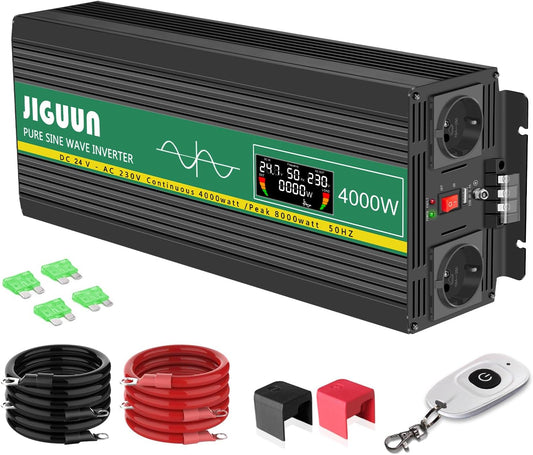 Omvormer 4000W – Spanning Omzetter – Energie Converter – Stroom Omvormer – Zuivere Sinus Omvormer 24V – Draadloze Afstandsbediening – Hoog Piekvermogen 8000W - QUORE