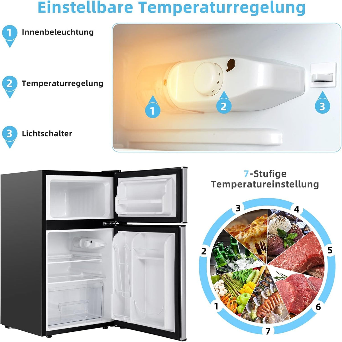 FANTASK 90 l vriezer met 27 l vriesvak, koel-vriescombinatie koelkast, mini-staande koelkast (grijs) [energieklasse E] - QUORE