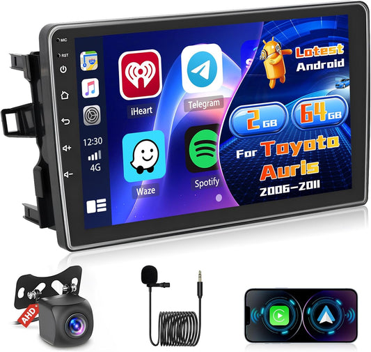 2+64G Radio for Toyota Auris 2006-2011 Android with Wireless CarPlay Android Auto, 10.1 Inch Car Screen Bluetooth WIFI 26UI GPS FM EQ SWC AHD Rearview Camera - QUORE