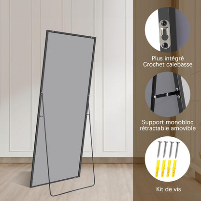 Weare Home Full body spiegel, 161 x 52 cm, staand en met frame van aluminiumlegering en houder voor woonkamer slaapkamer (zwart)