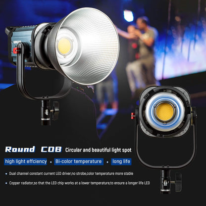 Led-videolamp – Led Studiolamp – COB Videolamp – Fotolamp – Continu Licht – 150W Bi-Color 2500K-8500K – Traploos Dimbaar en CRI 96+