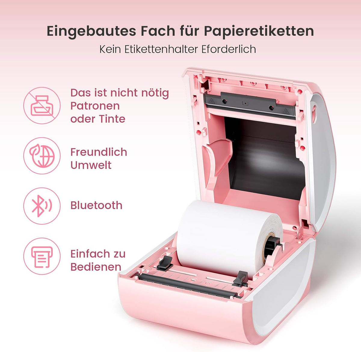 Bluetooth verzendlabelprinter 4x6 - roze draadloze thermische labelprinter voor kleine bedrijven, thermische printer voor verzendlabels, verzendetikettenfabrikant, compatibel met USPS, Amazon