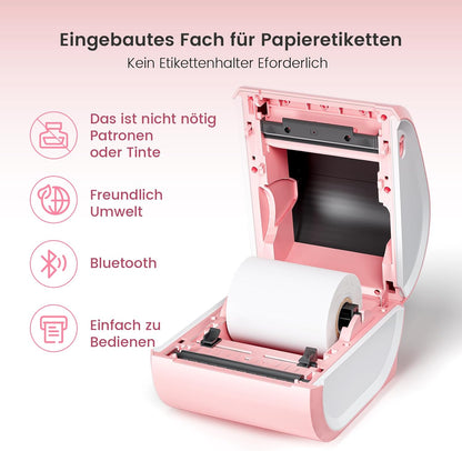 Bluetooth verzendlabelprinter 4x6 - roze draadloze thermische labelprinter voor kleine bedrijven, thermische printer voor verzendlabels, verzendetikettenfabrikant, compatibel met USPS, Amazon