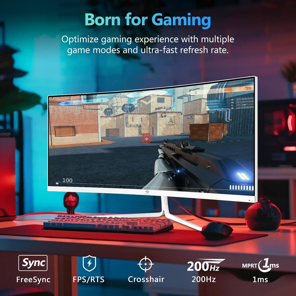 Z-Edge Gaming Monitor Gebogen Witte 30'' 200Hz, 1ms, 2560x1080, FreeSync, Scherm PC White Ultrabrede 21:9, Verstelbare Kanteling, 1500R VA, 2×HDMI2.0 & 2×DP1.4, RGB, VESA 75*75mm(DP-kabel meegeleverd)