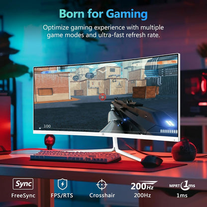 Z-Edge Gaming Monitor Gebogen Witte 30'' 200Hz, 1ms, 2560x1080, FreeSync, Scherm PC White Ultrabrede 21:9, Verstelbare Kanteling, 1500R VA, 2×HDMI2.0 & 2×DP1.4, RGB, VESA 75*75mm(DP-kabel meegeleverd)