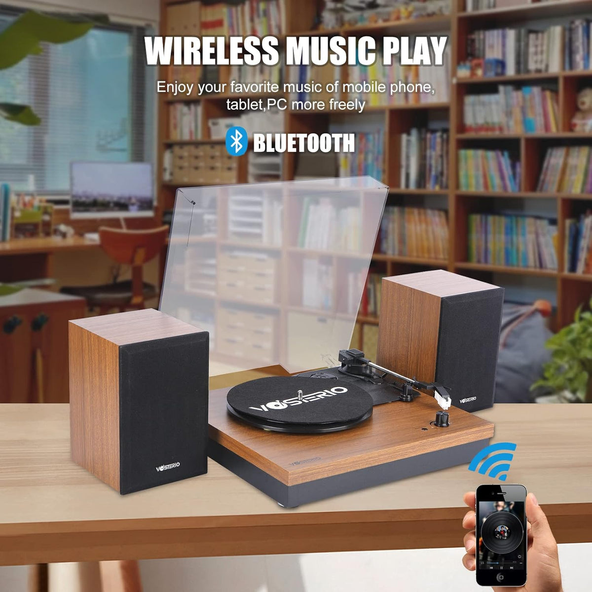 Vinyl Platenspeler – Bluetooth Platenspeler – Draaitafel – LP Speler – Grammofoon – Walnootafwerking – 2 Externe HiFi Stereoluidsprekers Van 15 W