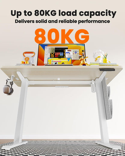 ErGear Stand Desk 120x60cm, Supports up to 80kg Height Adjustable Electric Standing Desk with Storage Bag, Sit-Stand Adjustable Desk with Backpack Hook and Memory Smart Panel for Home Office - QUORE