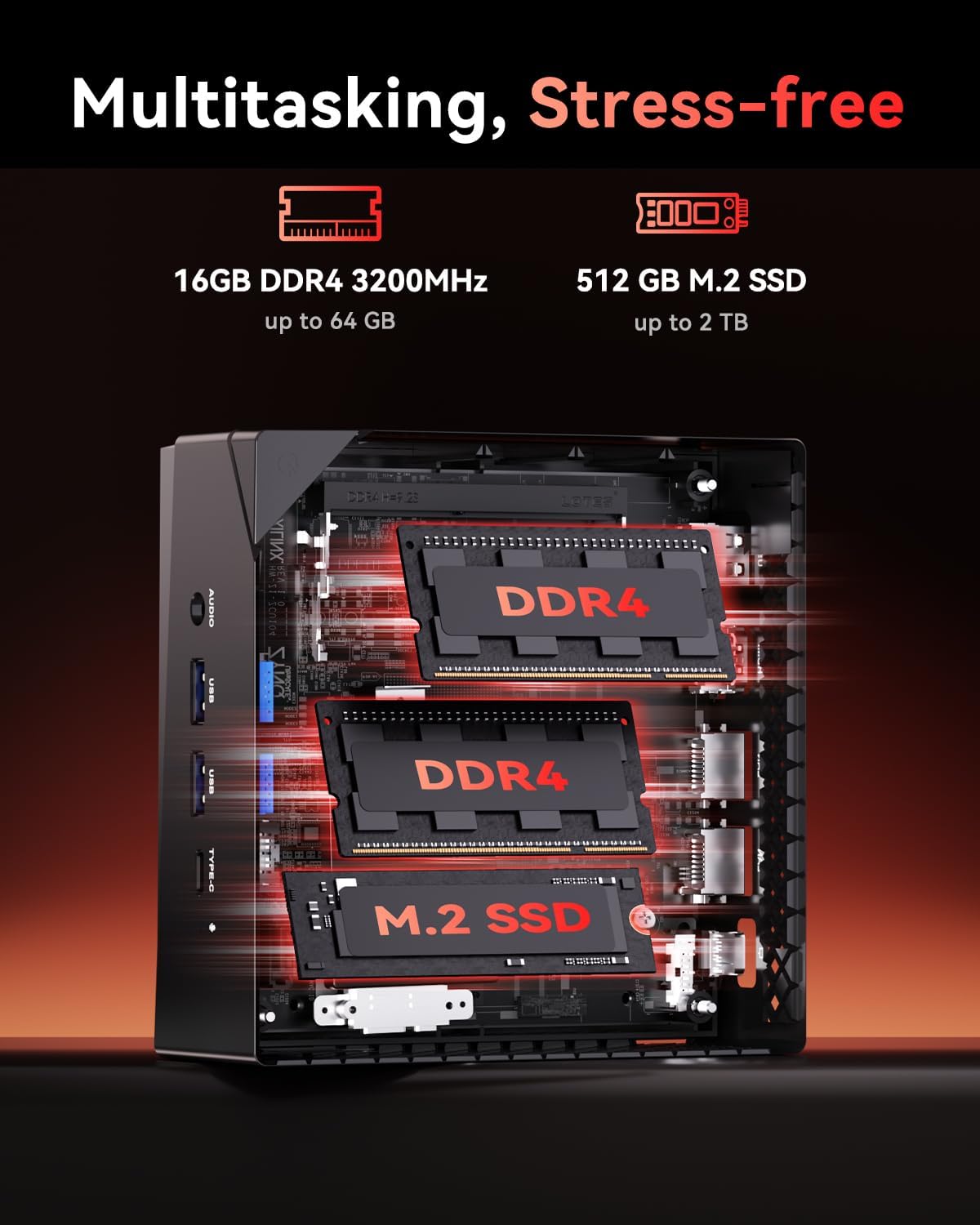 NiPoGi AM06 PRO Mini PC W-11 Pro AΜD Ryzen 7 7730U (8C/16T, tot 4,5 GHz), 16GB DDR4 512GB M.2 SSD, Mini Desktop Computer voor School/Kantoor, Dual LAN, 4K Triple Display, HDMI 2.0, Type-C, DP, WiFi 6