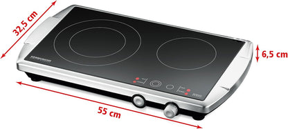 Dubbele kookplaat – Elektrische kookplaat – Kookplaat 2 zones – Glaskeramische kookplaat – Kookplaat RVS – HiLight technologie – Inklapbare knevels en restwarmte-indicatoren