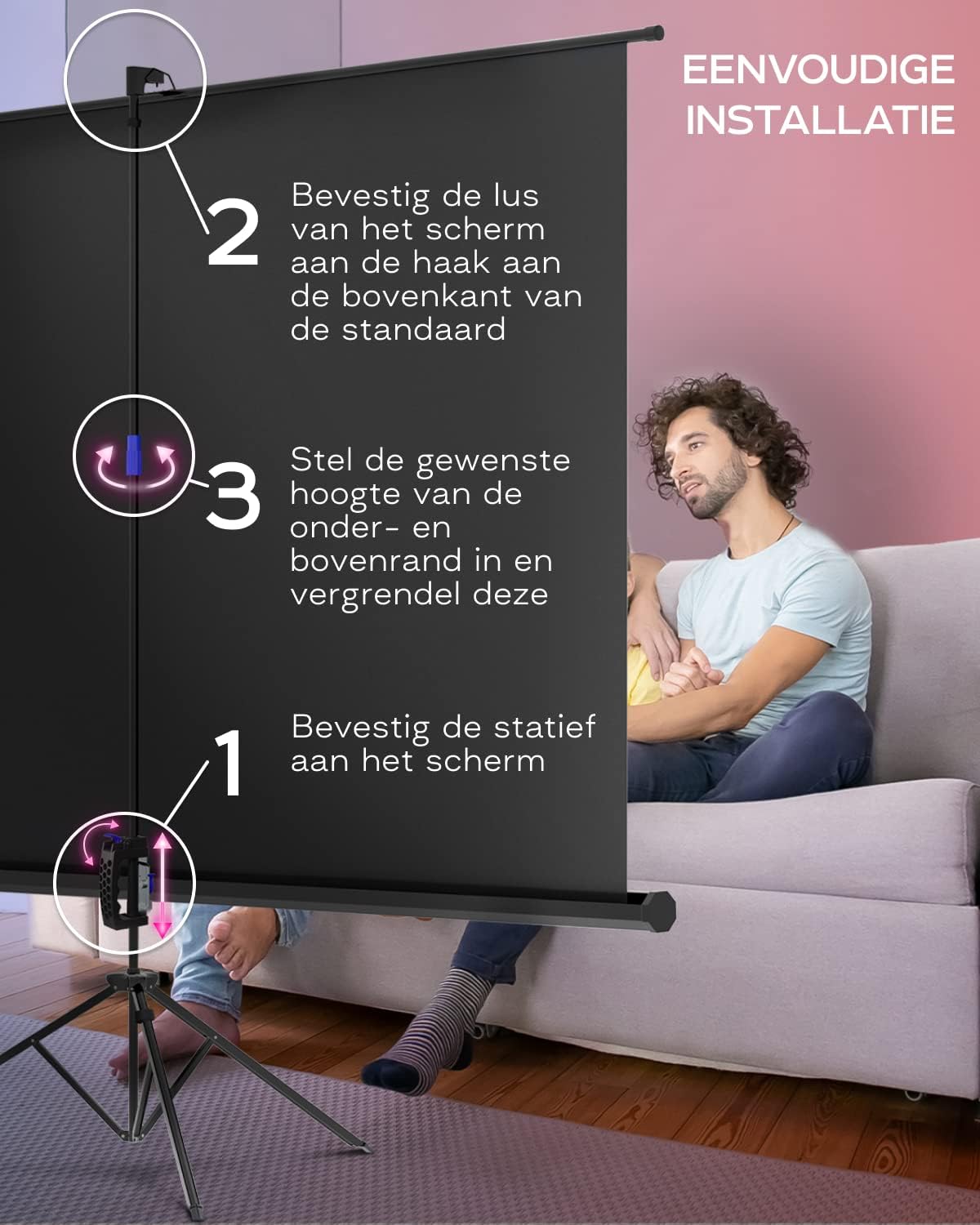 PropVue Projectiescherm met standaard, 100-120 inch (ca. 254-305 cm) projectiescherm voor binnen en buiten, voor film- of kantoorpresentatie, instelbaar van 16:9 tot 4:3, HD-premium kreukvrij statiefscherm