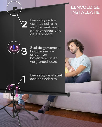 PropVue Projectiescherm met standaard, 100-120 inch (ca. 254-305 cm) projectiescherm voor binnen en buiten, voor film- of kantoorpresentatie, instelbaar van 16:9 tot 4:3, HD-premium kreukvrij statiefscherm