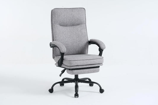 Bureaustoel met voetsteun, ergonomische computerstoel met gewatteerde koppelingsarmleuningen, comfortabele verstelbare stoffen bureaustoelen voor thuiskantoor spel 150 kg (Stoffen, Grijs)
