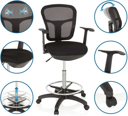 HJH OFFICE 760008 werkstoel TOP Work 108 netstof zwart ergonomische stoel met ring voetsteun
