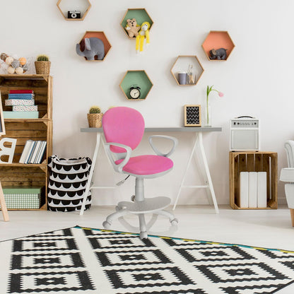 hjh OFFICE 671012 kinderdraaistoel Kid Colour G1 stof roze/grijs bureaustoel kinderen, voetsteun en zitting in hoogte verstelbaar