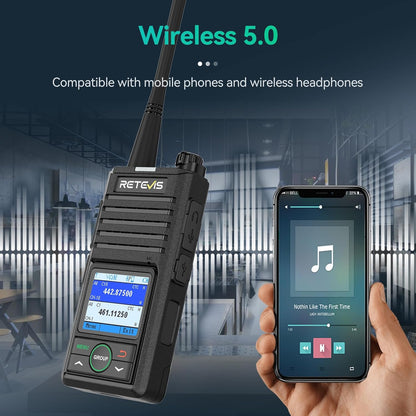 Retevis RB658 Bluetooth Walkie Talkie, Professionele Portofoon, APP-Instellingen, Groepsgesprek, 1800 mAh USB C, IP54, voor de Detailhandel (4-Pack, Zwart)