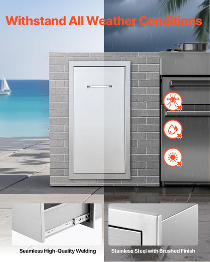 VEVOR Buitenkeuken prullenbak, 30 cm B x 49,8 cm D x 60 cm H Interieur Opslag, Multifunctionele Outdoor Keuken Laden Roestvrij Staal, 55 lbs Max Capaciteit per Niveau, voor Outdoor BBQ Eiland Keuken