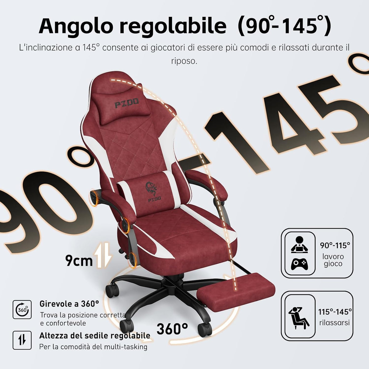 Gaming Stoel – Ergonomische Stoel – Computerstoel – Bureaustoel – Gamestoel – Verstelbare Voetensteun – Ademend Stof – Hoogte Verstelbaar – Met Hoofdsteun en Lendenkussen – Rood – Draagkracht 150 kg