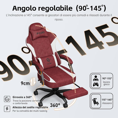 Gaming Stoel – Ergonomische Stoel – Computerstoel – Bureaustoel – Gamestoel – Verstelbare Voetensteun – Ademend Stof – Hoogte Verstelbaar – Met Hoofdsteun en Lendenkussen – Rood – Draagkracht 150 kg
