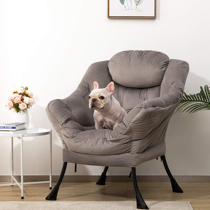 HollyHOME Relax Fauteuil Fluwelen Woonkamer Stoel Slaapkamer Stoel Lounge Stoel met Armleuningen Leesstoel Accentstoel met Stalen Frame, Donkergrijs