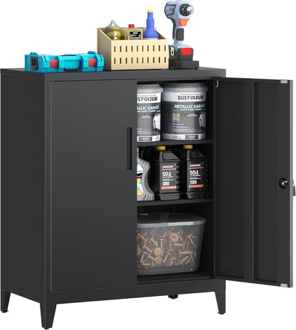 Dossierkast, afsluitbare garagekast, 2-laags kantoorkast, werkplaatskast met verstelbare planken, voor kantoor, garage en huishoudkamer, 40 x 80 x 100 cm, Zwart