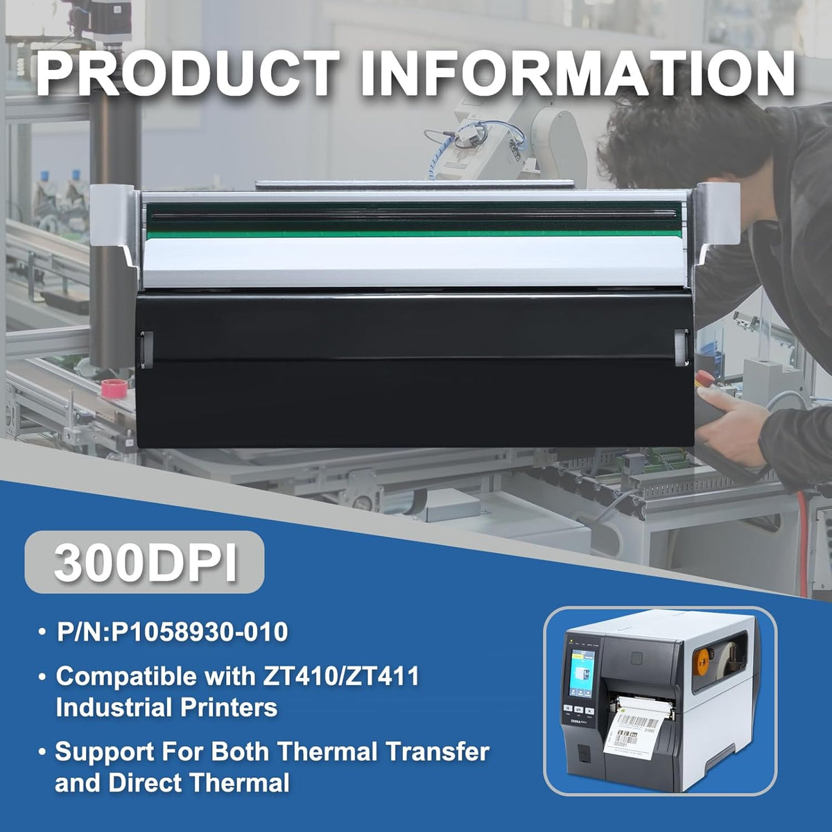 Nieuwe P1058930-010 Thermische Printkop voor Zebra ZT411 ZT410 ZT400 Label Barcode 300DPI Printer Hoofd Vervanging