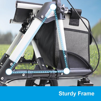 KMINA PRO - Outdoor Rollator Met Luchtbanden, Groot Wiel, Opvouwbaar Voor Senioren, Aluminium Frame Voor Buitengebruik, Met Zitje en Mandje