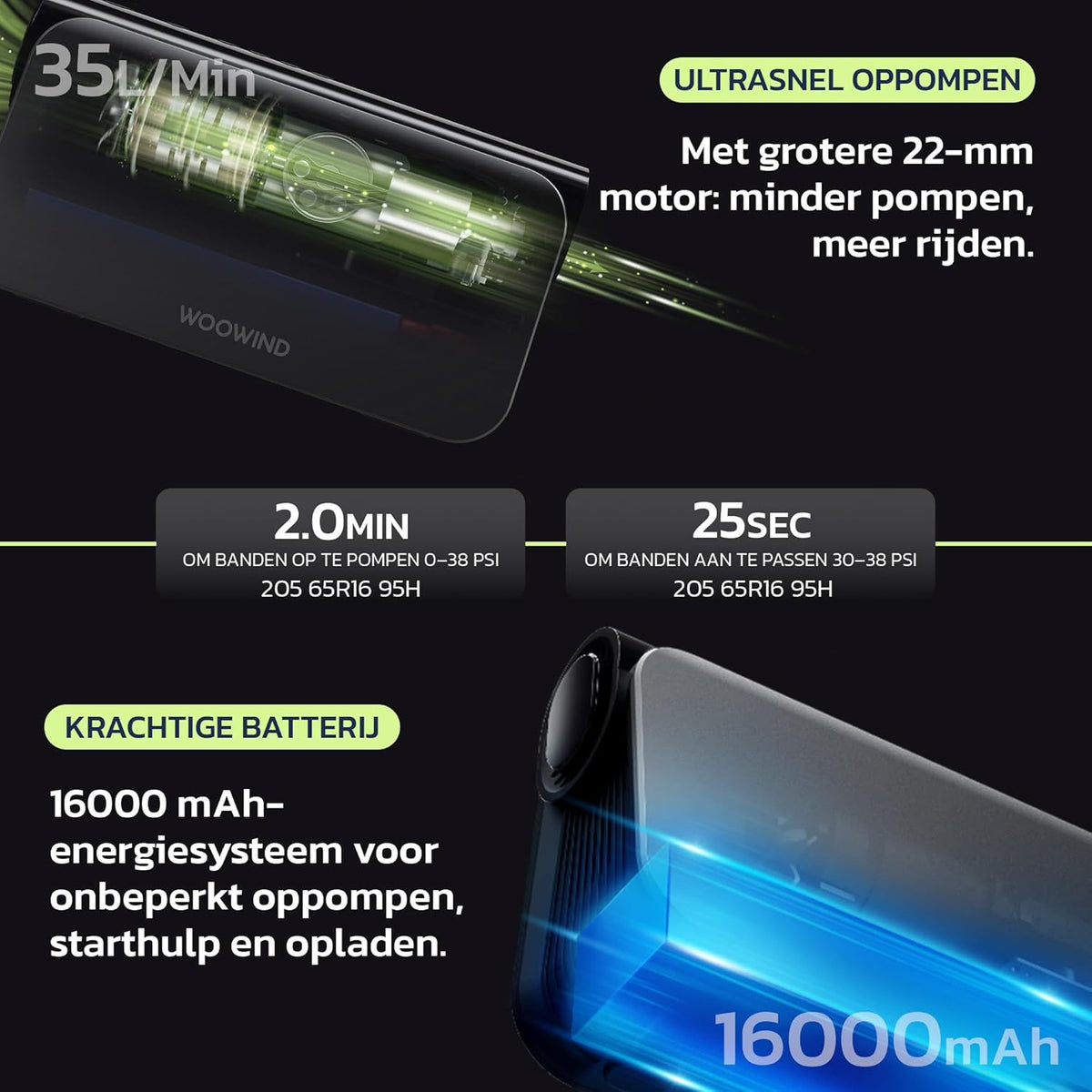 Draagbare Startbooster – Jump Starter – Accubooster – Starthulp – Noodstarter – Met 150 PSI Compressor – 16000mAh 65W Powerbank