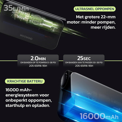 Draagbare Startbooster – Jump Starter – Accubooster – Starthulp – Noodstarter – Met 150 PSI Compressor – 16000mAh 65W Powerbank