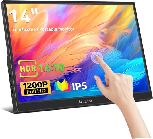 Portable Monitor Touch Screen 14 inch, HDR 1920x1200P IPS Touch Screen with HDMI and USB C, Built-in Speakers/Kickstand Portable Monitor for Laptop Mac Switch Xbox PS3/4 - QUORE
