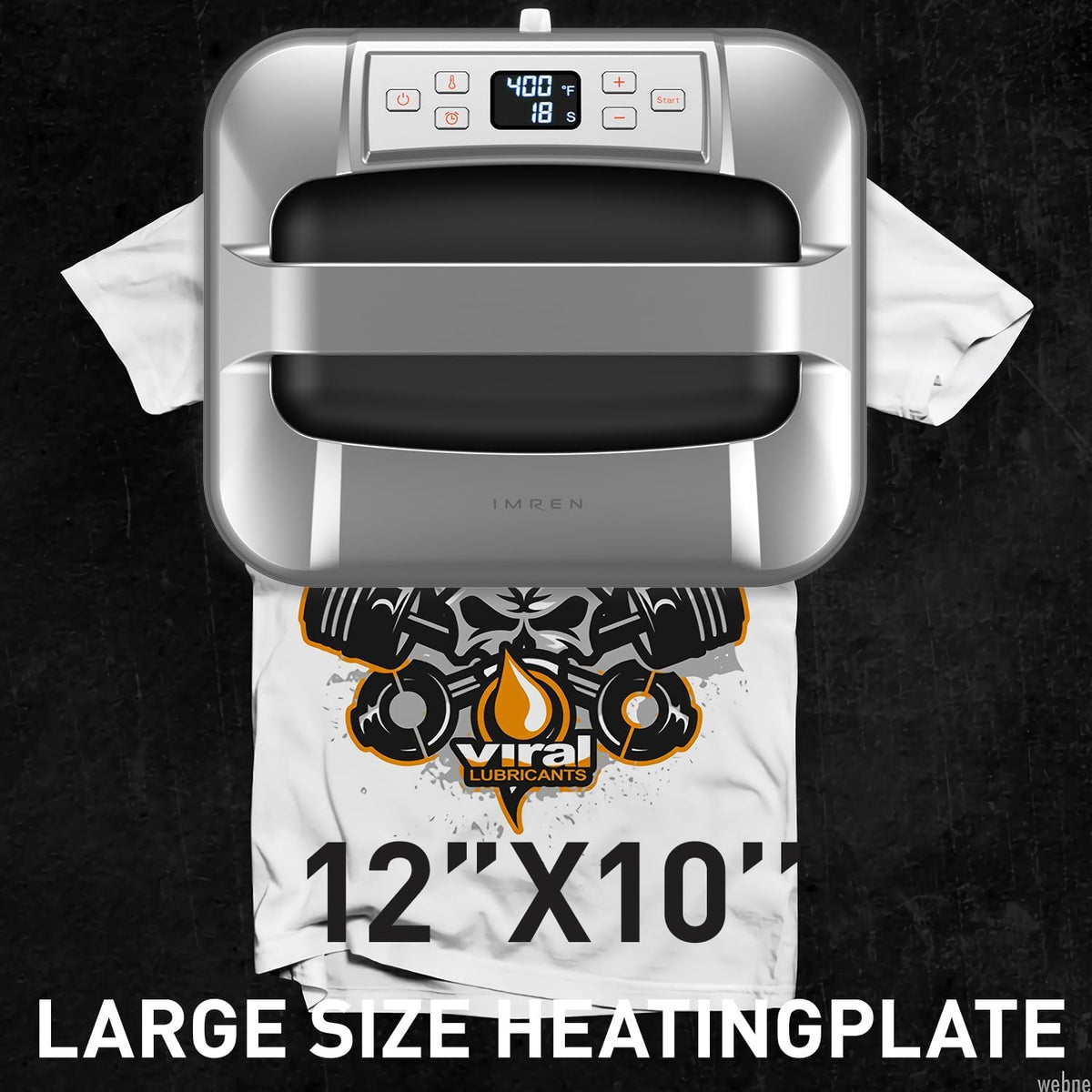 IMREN hittepers, 12“ x10” draagbare T-shirtdrukmachine, textielprinter met hitteperskussen voor sublimatie, vinyl, doe-het-zelf, thermische overdrachtprojecten (zwart)