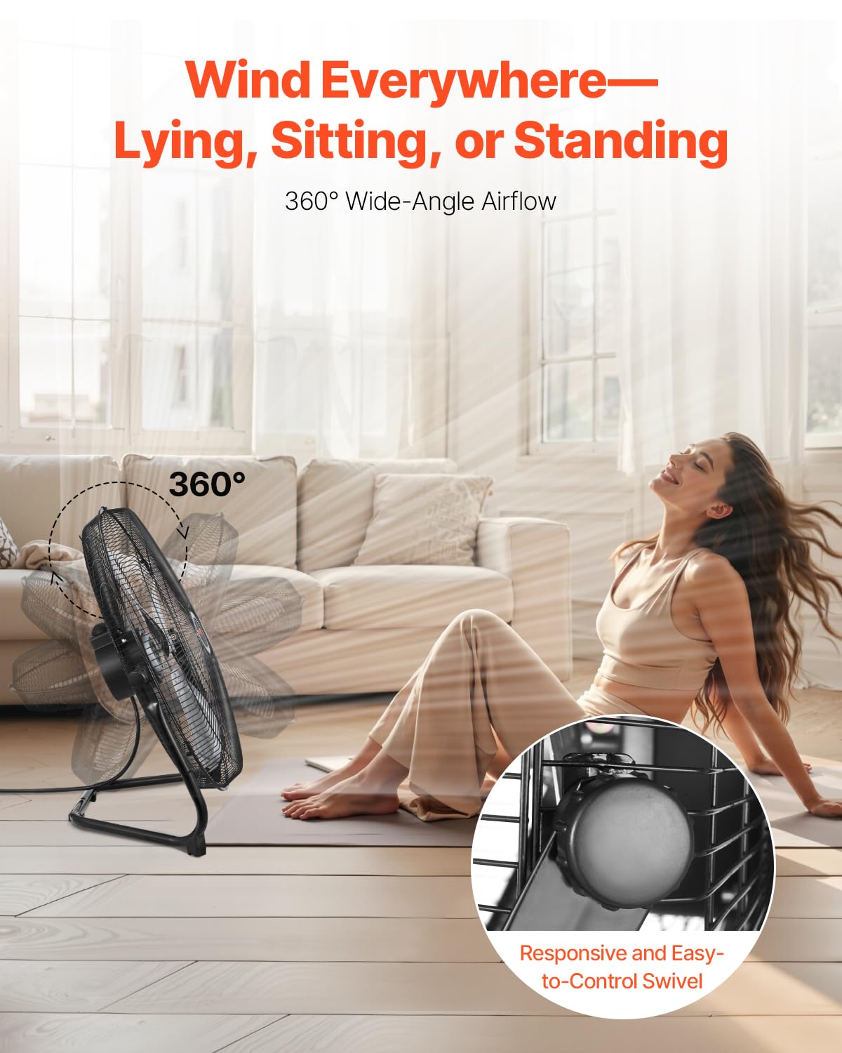 VEVOR Vloerventilator, 3 snelheden, industriële ventilator van robuust metaal, 508 mm, 360 graden helling, windsnelheid 6,5 m/s, voor thuis, garage, winkel, slaapkamer, 2 stuks