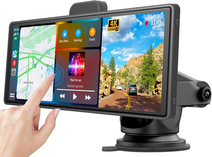 10,26 inch Carplay Display met 4K dashcam auto voor, 1080p achteruitrijcamera, draadloze Carplay Android Auto, Mirror Link, navigatie, Google, Siri, FM, AUX, Loop Recording, 64G SD-kaart