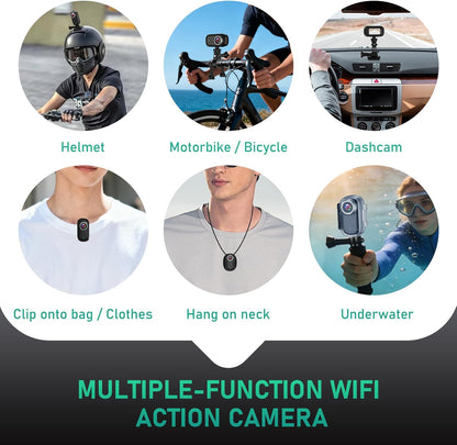 Actiecamera, wifi, 4K, waterdichte mini-actie-helmcamera, 150 graden wifi, sportactiecamera met 1,47 inch display, magnetische duim-lichaamscamera, kleine actiecamera voor motorfiets en fiets