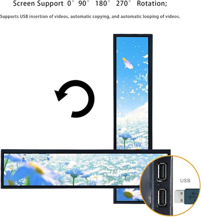 VSDISPLAY Draagbare Reclame Uitgerekte Bar LCD Monitor, 21.3 duim 1920x360 500 neten IPS Scherm met USB 2.0 Videopoort, Auto-play, Gespleten Vertoning