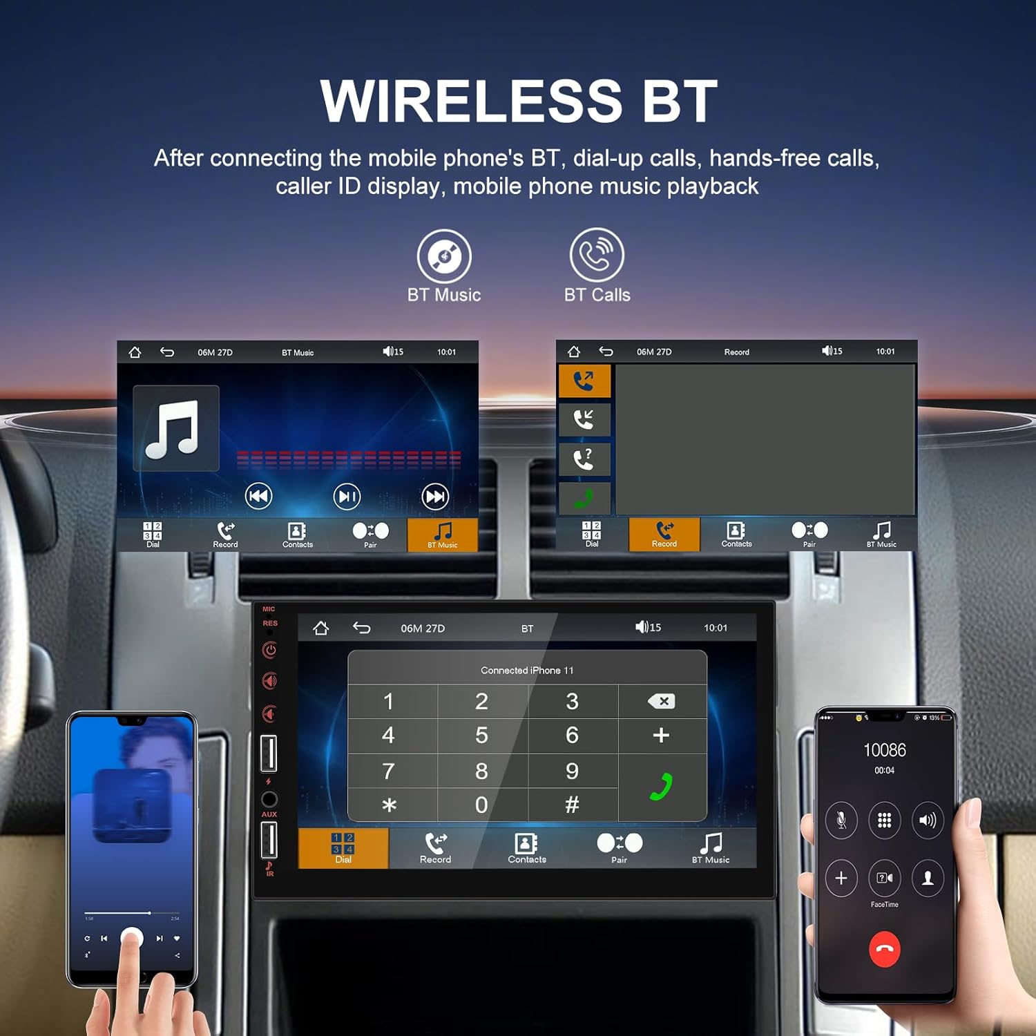Hikity - Car radio 1 Din Wireless Carplay Android Car with screen 7 inch touch display car radio with Bluetooth hands-free system Mirror Link FM Radio USB/AUX/SWC/Mic rear view camera - QUORE
