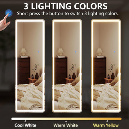 Staande Spiegel LED 160 x 50 cm, Lange Spiegel met Verlichting, Grote LED Wandspiegel, Volledige Lengte Passpiegel met Standaard, Vrijstaande Vloerspiegel voor Woonkamer Hal (Wit)