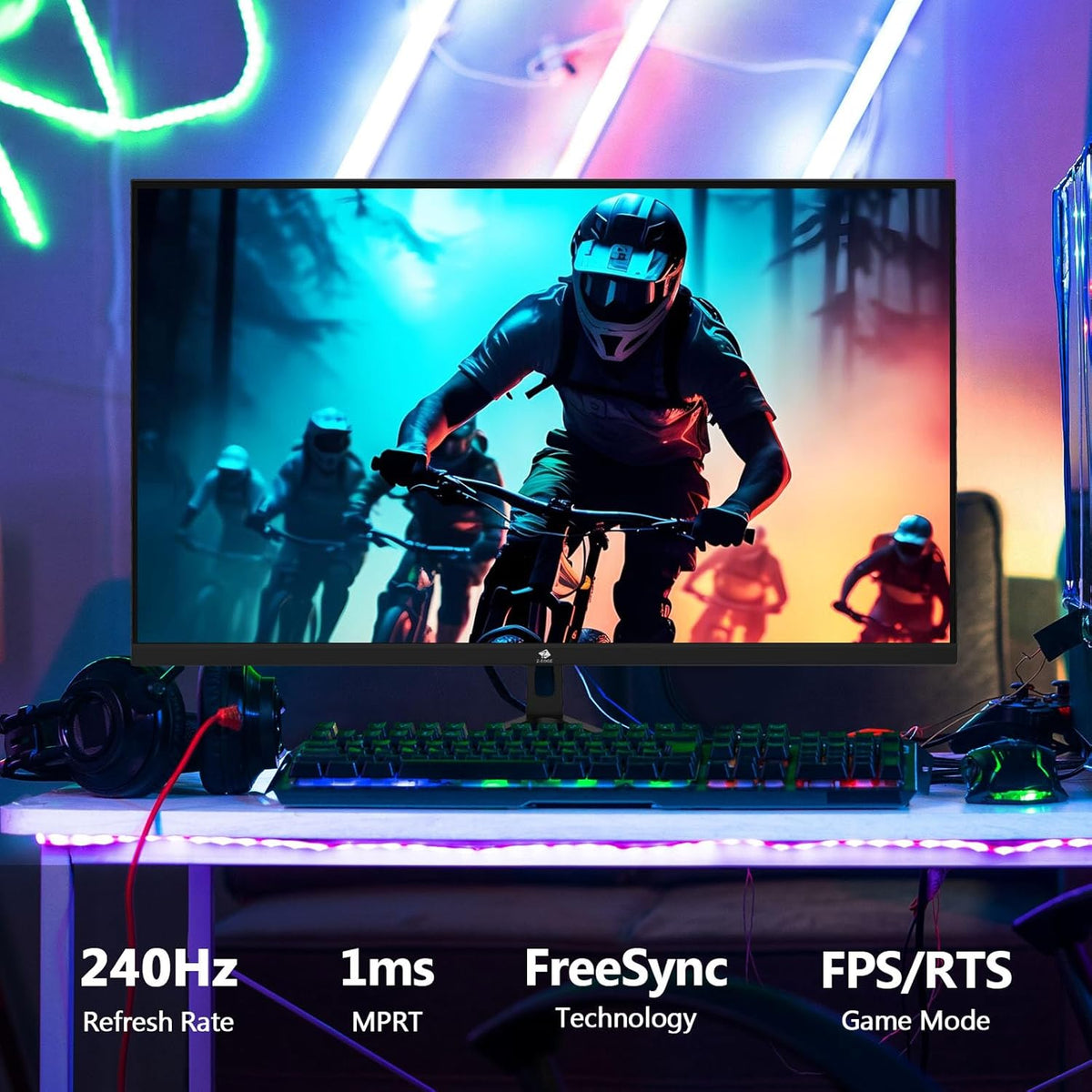 Z-Edge Gaming Monitor 24.5'', 240Hz, 1ms, FreeSync, FHD(1920x1080), PC Display with Ultra-Thin Bezel, 5000:1, 2*HDMI2.0 &DP1.4, Adjustable Tilt, VA, RGB Light, VESA 100*100mm(DP Cable Included)