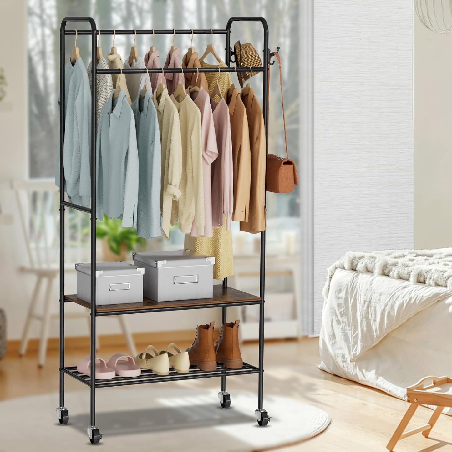 Klerenrek – Kledingrek – Ophangrek – Garderoberek – Stojan – Wit Design – Dubbele Ophangstangen