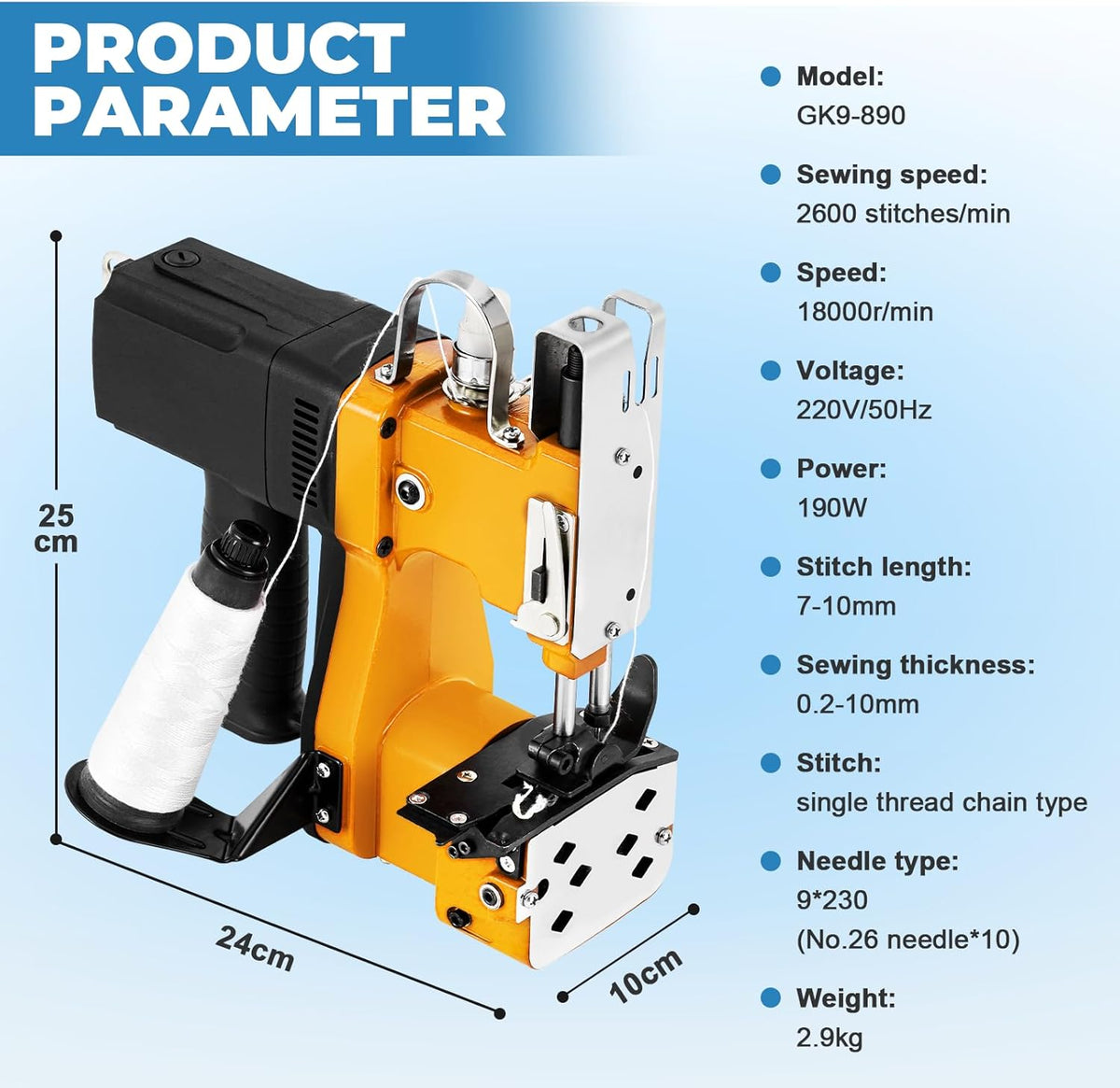 Elektrische Zaknaaimachine – Zakkensluitmachine – Tasnaaimachine – Verpakkingsmachine – Handheld Naaimachine – Instelbare Steeklengte 5-10 Mm – Automatisch En Handmatig Draadafsnijden