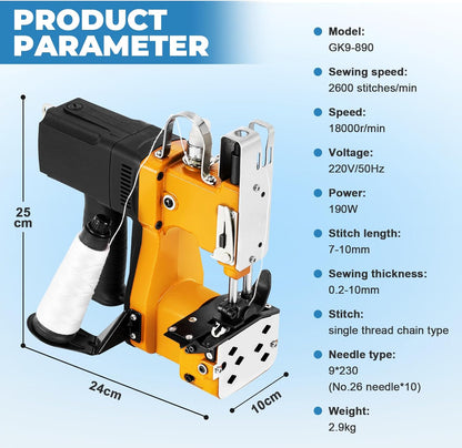 Elektrische Zaknaaimachine – Zakkensluitmachine – Tasnaaimachine – Verpakkingsmachine – Handheld Naaimachine – Instelbare Steeklengte 5-10 Mm – Automatisch En Handmatig Draadafsnijden
