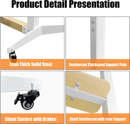 unho Mobiele tv-standaard met wielen voor tv's van 40-100 inch, witte tv-trolley, rollende tv-standaard met planken, verstelbare hoogte, heavy-duty MDF en stalen constructie, maximale belasting 100 kg