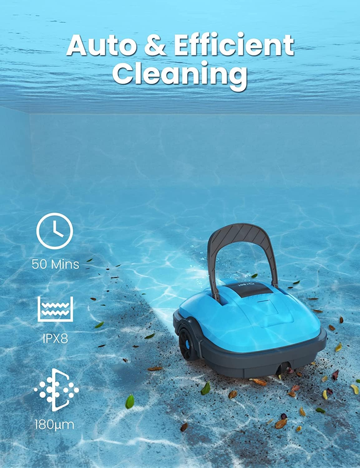 WYBOT zwembadrobot, zwembadstofzuiger met dubbele motor, zelfparkerend, sterke zuigkracht, automatische zwembadreiniger voor staand/ingebouwd zwembad tot 50 m² blauw