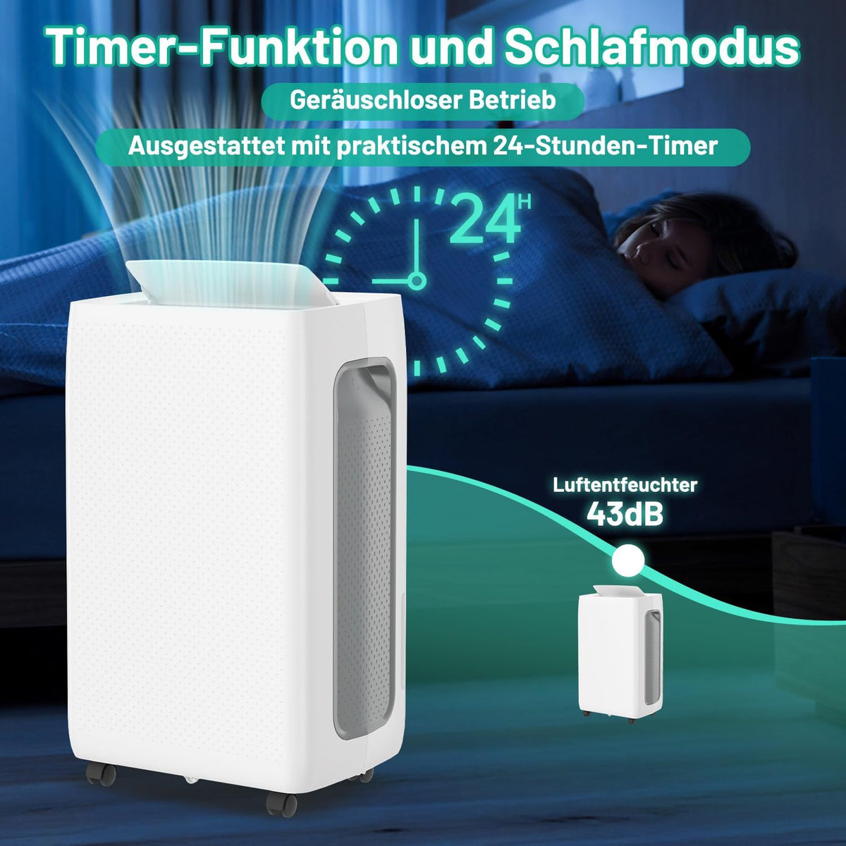 Luchtontvochtiger, 26 l/dag, kamerontvochtiger met 3 bedrijfsmodi, digitaal display, afvoerslang en afneembare watertank, ontdooifunctie, 24-uurs timer, stille ontvochtiger, elektrisch voor