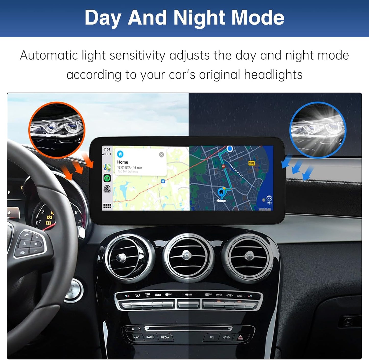 12,3 Inch Autoradio Touchscreen – Multimedia Scherm – Infotainmentsysteem – Navigatiescherm – Dashboard Display – Draadloos CarPlay & Android Auto – HD Resolutie 1920x720 Pixels