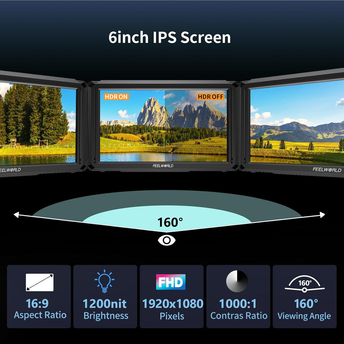 FEELWORLD FW568 PRO 6-inch cameramonitor, 1200nit helderheid, 1920x1080 IPS-scherm, 4K HDMI 60Hz, HDR