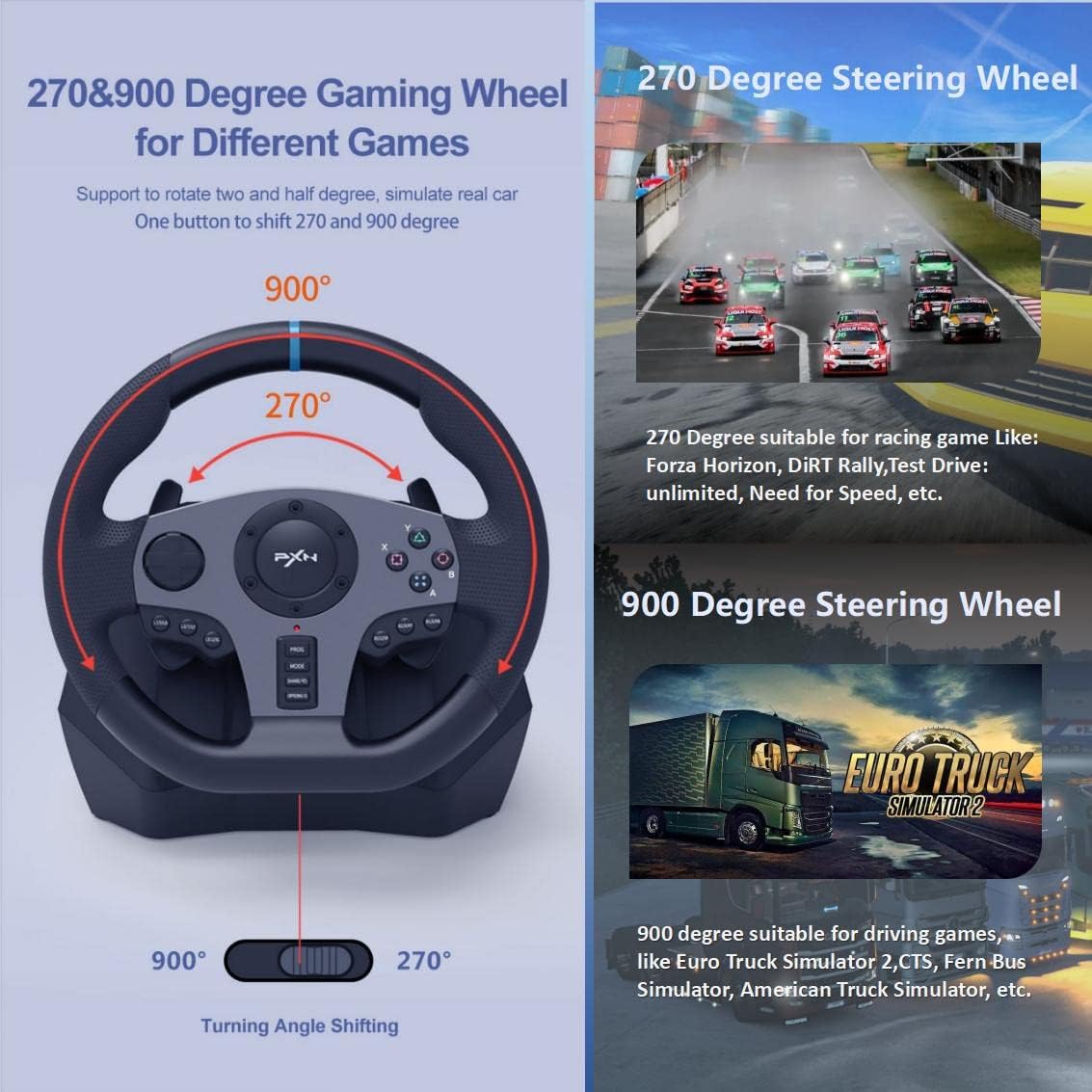 Racestuur – Game Stuur – Simulatie Stuur – Racing Wheel – Race Game Accessoire – 270°/900° Omschakelbaar – Vibratie Feedback Met Tool App