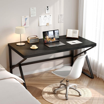 HSH Bureau, computertafel als moderne pc-tafel en bureautafel voor thuiskantoor, van metaal en hout, voor woonkamer, slaapkamer, werkkamer, zwart, 140 cm