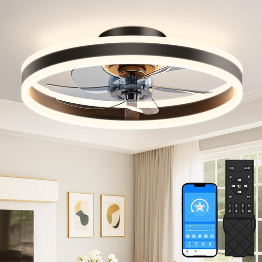 VOLISUN Plafondventilator met licht en afstandsbediening, 6 snelheden en dimbaar, moderne ventilator, stille led-plafondventilator voor slaapkamer en woonkamer (zwart, 59,5 cm)