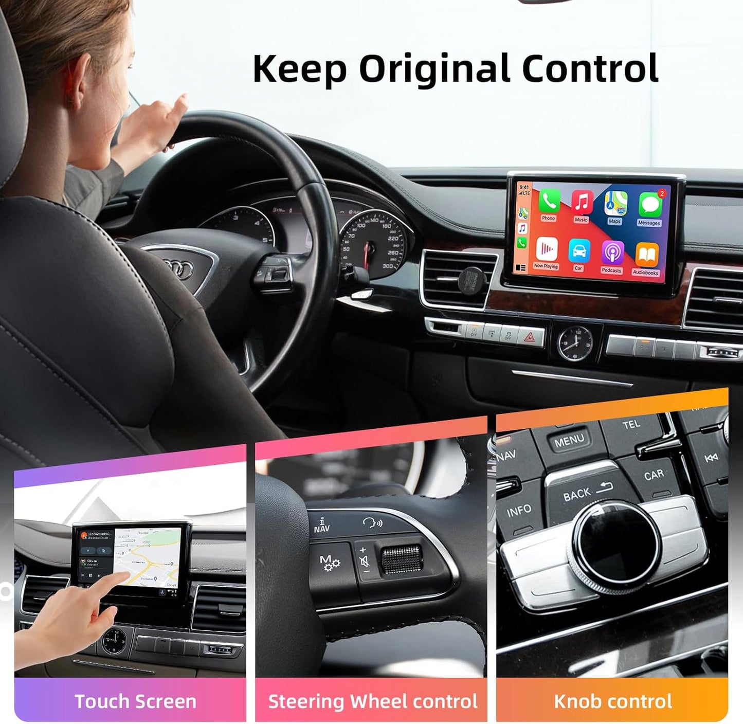 CarPlay Module – Draadloze CarPlay Dongle – Android Auto Adapter – MirrorLink Interface – Auto Multimediasysteem – Plug & Play Installatie – Stuurwielbediening – Compatibel met Audi A8 2010-2017 6,5"/7" MMI 3G Scherm