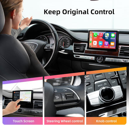 CarPlay Module – Draadloze CarPlay Dongle – Android Auto Adapter – MirrorLink Interface – Auto Multimediasysteem – Plug & Play Installatie – Stuurwielbediening – Compatibel met Audi A8 2010-2017 6,5"/7" MMI 3G Scherm
